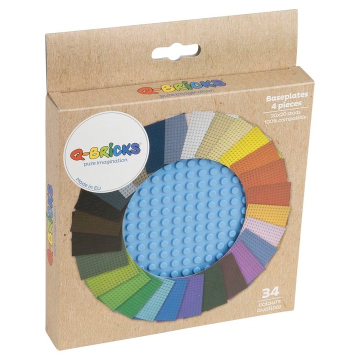 Set 4 placi de constructie Q-Bricks, 20X20, Albastru deschis