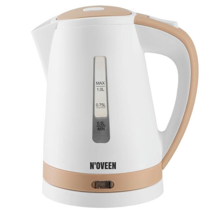 Чайник, Noveen, EK1202, 1л, 2200W, пластмаса, бял/кафяв
