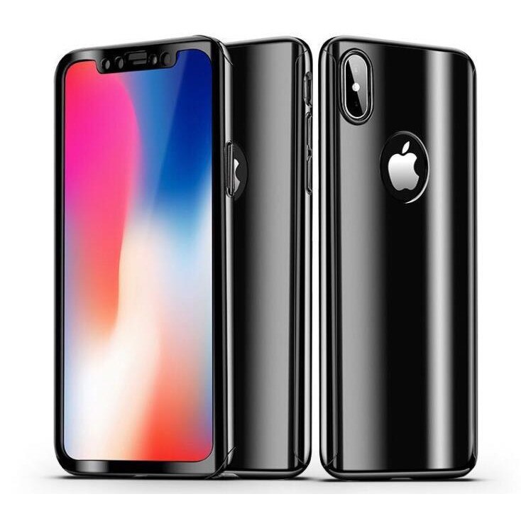 Husa Apple iPhone X Flippy Full Cover 360 Negru lucios + Folie de protectie