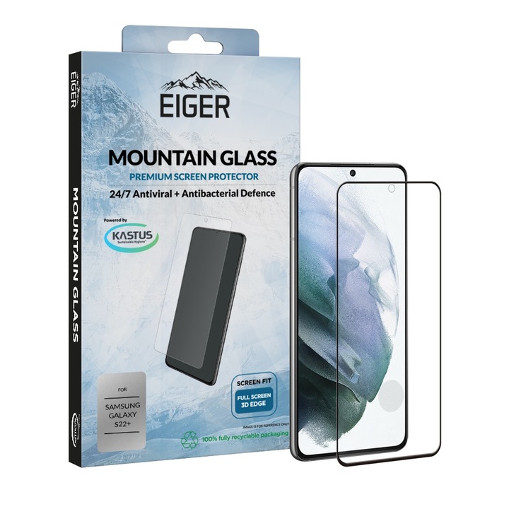 Folie Sticla Eiger 3D Mountain Glass compatibila cu Samsung Galaxy S22 Plus, Clear