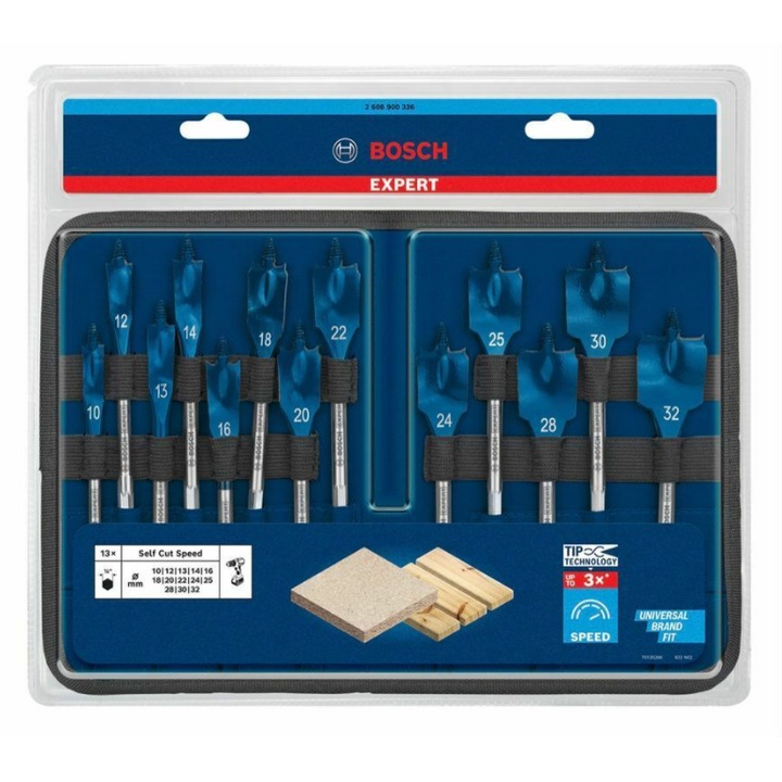 Set 13 burghie pentru lemn Bosch Self Cut Speed EXPERT 10-32mm, prindere hexagonala 1/4"