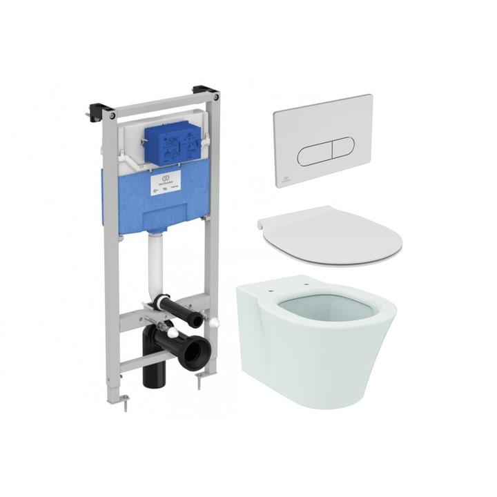 Set, Vas WC Ideal Standard, Connect Air cu capac WC soft-close si Rezervor incastrat Prosys cu clapeta Oleas M1 crom