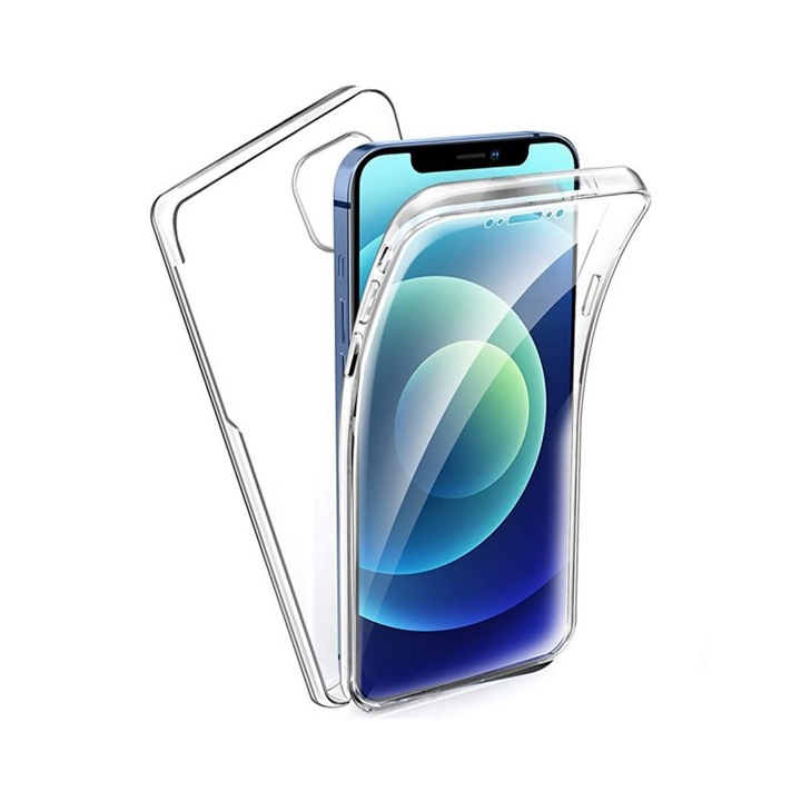 Husa Upzz Full Cover 360 Grade Compatibila Cu iPhone 12 / 12 Pro, Policarbonat Si Silicon, Transparent