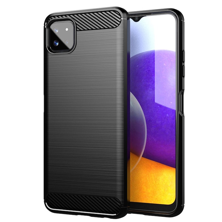 Samsung A22 5G (A226) tok - puha szilikon, karbon kivitel, kefe sorozat, fekete