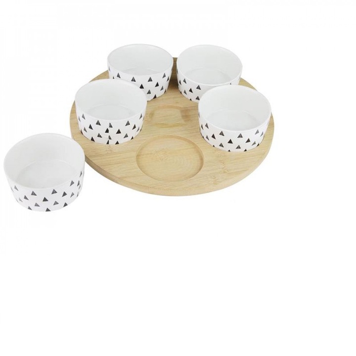 Set 5 boluri x 100 ml pentru sosuri sau aperitive cu suport rotund din lemn, Cook Concept