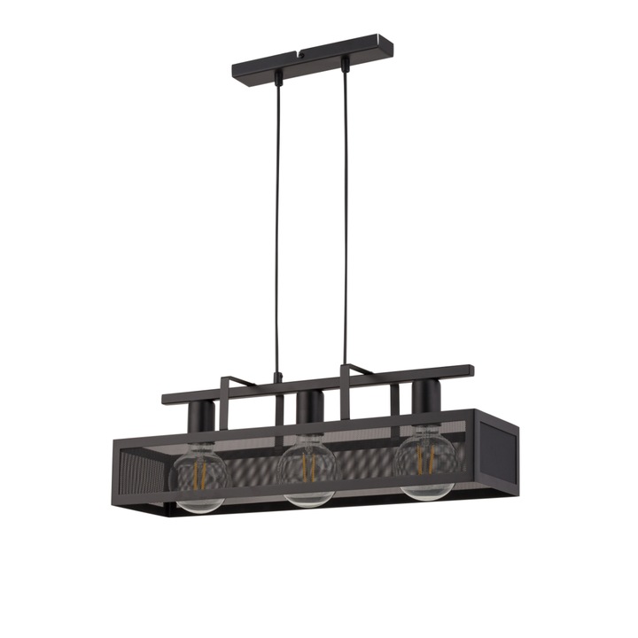 Lustra Albert cu 3 surse de lumina, Sigma, Otel, Negru, E27, 80x60 cm