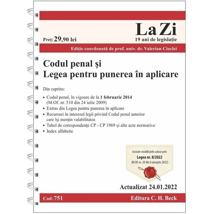 Codul Penal Si Legea Pentru Punerea In Aplicare Act.24.01.2022