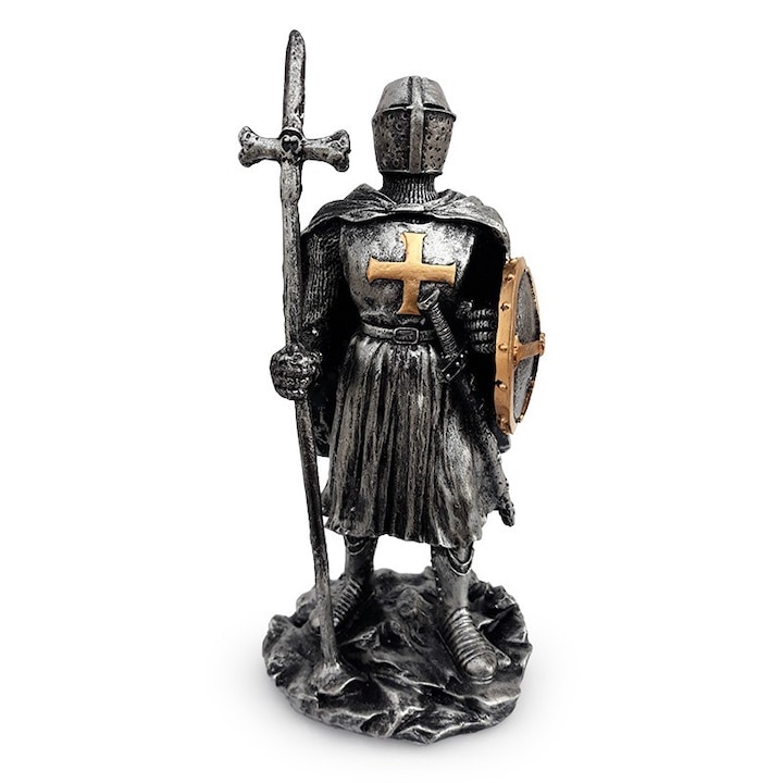 Statueta din rasina reprezentand un soldat in armura cu scut M1, 11x24 cm