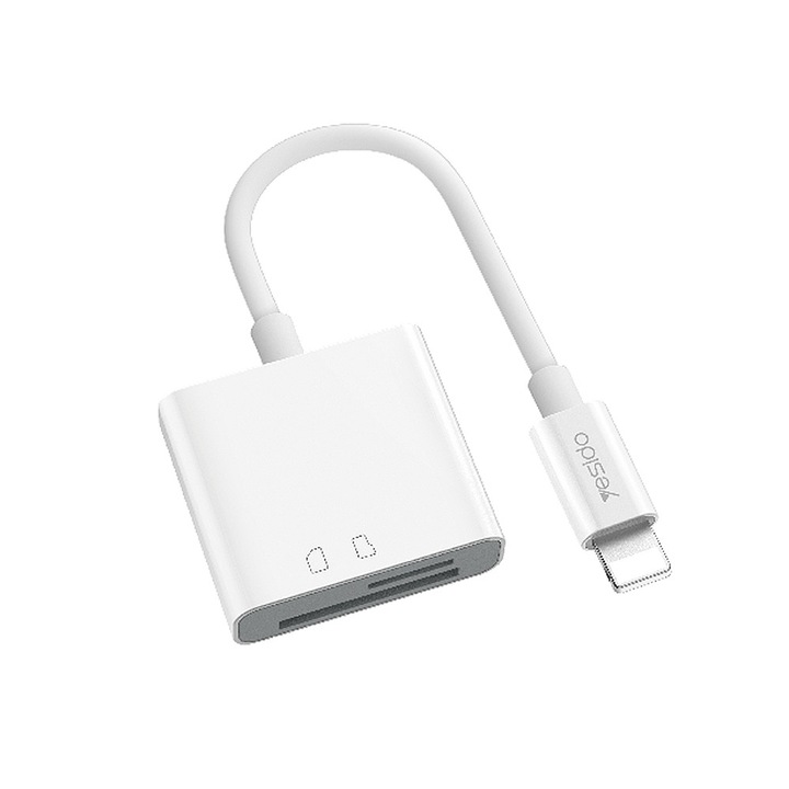 Cititor de Carduri SD, Micro SD + Adaptor Lightning - Yesido (GS11) - White
