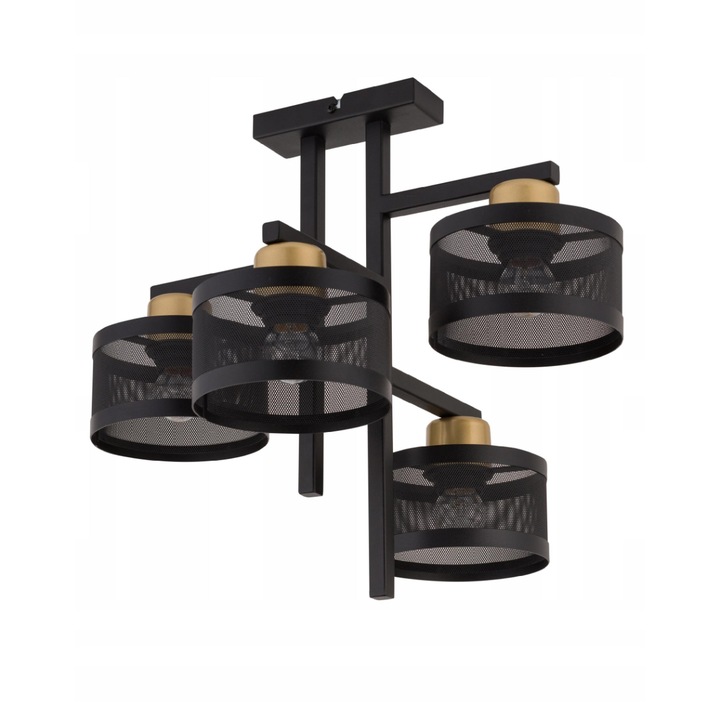 Полилей с 4 източника на светлина, Sigma, Стомана, Черен / Златист, E27, 41x48 см