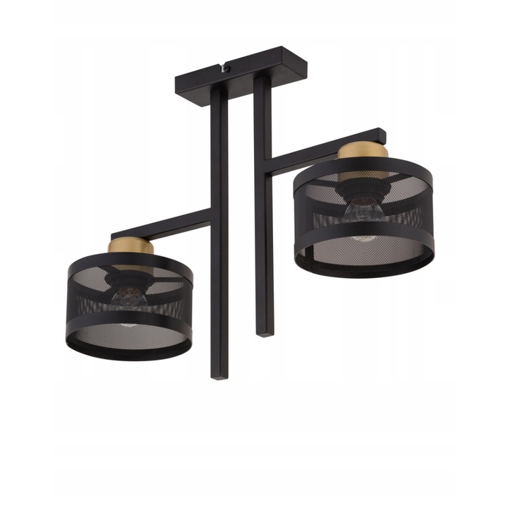 Lustra Off cu 2 surse de lumina, Sigma, Otel, Negru/Auriu, E27, 36x48 cm