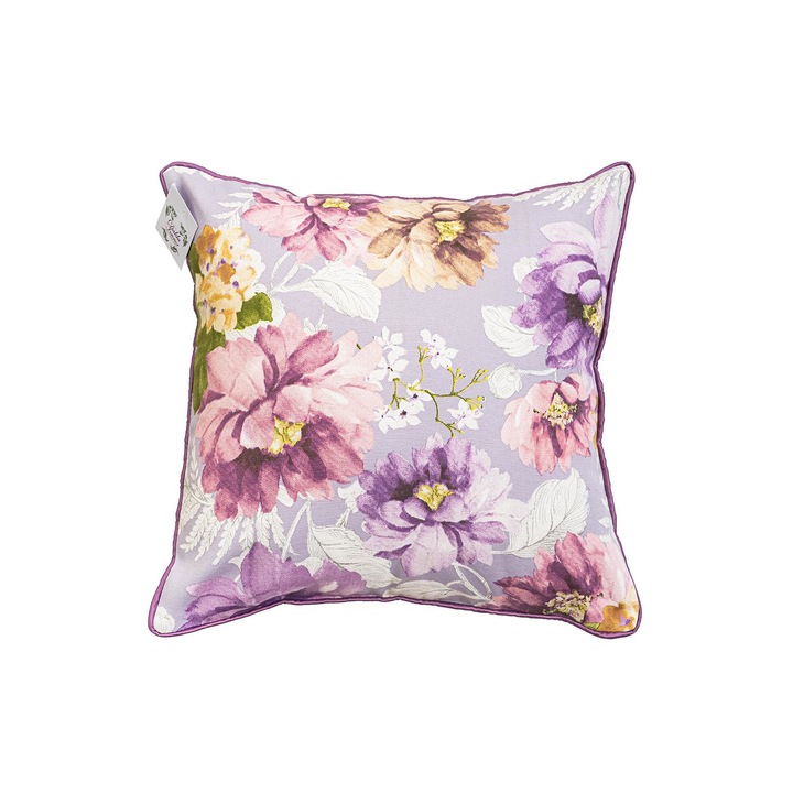 Perna decorativa Adele Lila, model floral, 45x45 cm, cu umplutura inclusa