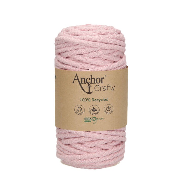 Snur pentru macrame Anchor Crafty, de pieptanat, 5 mm, 250 g, 40 m, roz