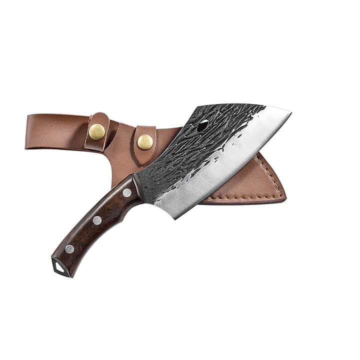 Satar profesional bucatar, Full Tang, 422 g, lama forjata, otel carbon, husa inclusa