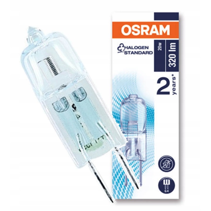 Халогенна крушка Osram, Стъкло, G4, 20 W, 320 lm, 12 V, 33 x 10 mm, Прозрачен