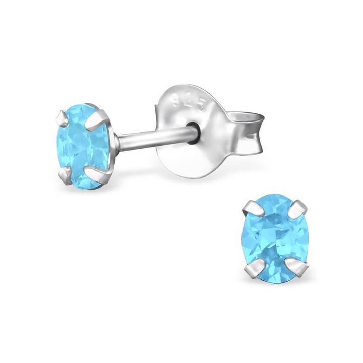 Сребърни обеци, Аквацирконий, 3 mm x 4 mm