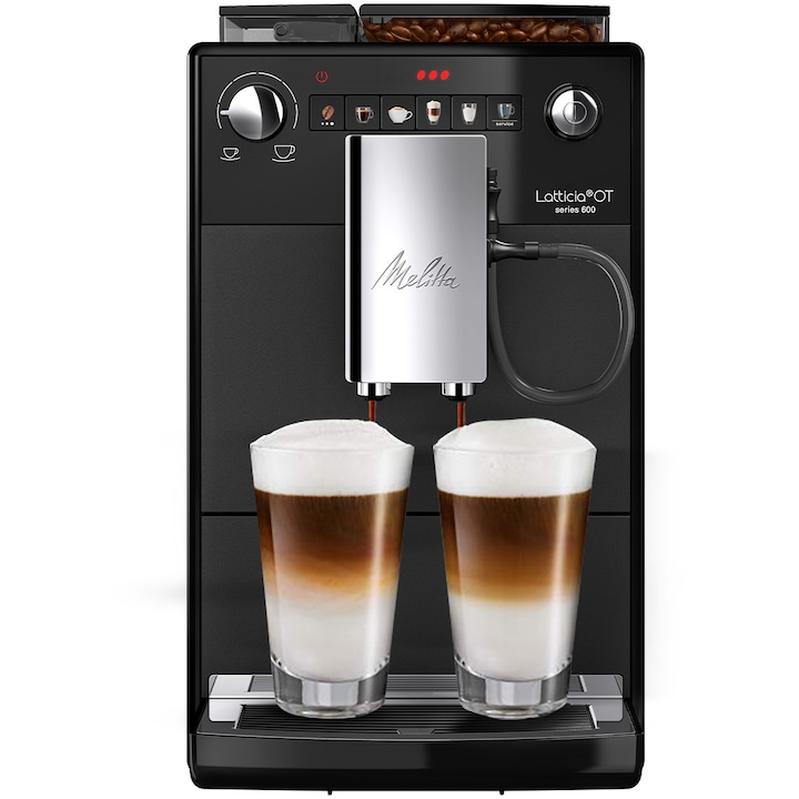 Кафеавтомат Melitta Latticia OT, 1450W, 15 бара, Система за разпенване на мляко, Дисплей One-Touch, 5 нива на смилане, Черен