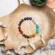 7 Chakra karkötő, Ezera, kézzel készített ametisztből, lapis lazuliból, angelitből, amazonitból, citrinből, tigrisszemből és vörös jádából, 17-18 cm