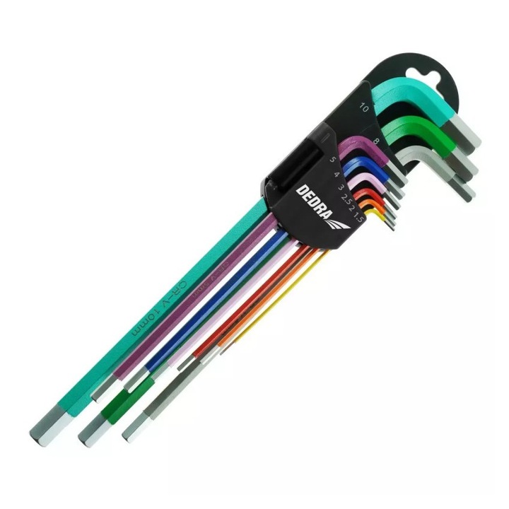 Комплект от 9 шестограмни ключа, Dedra, 1,5-10 мм, многоцветни