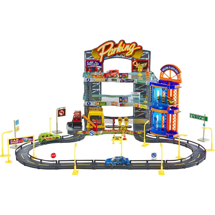 Set Joaca pentru Copii Parcare cu 3 Nivele Parking Garage cu 6 Masinute Incluse, 57cm x 50 cm