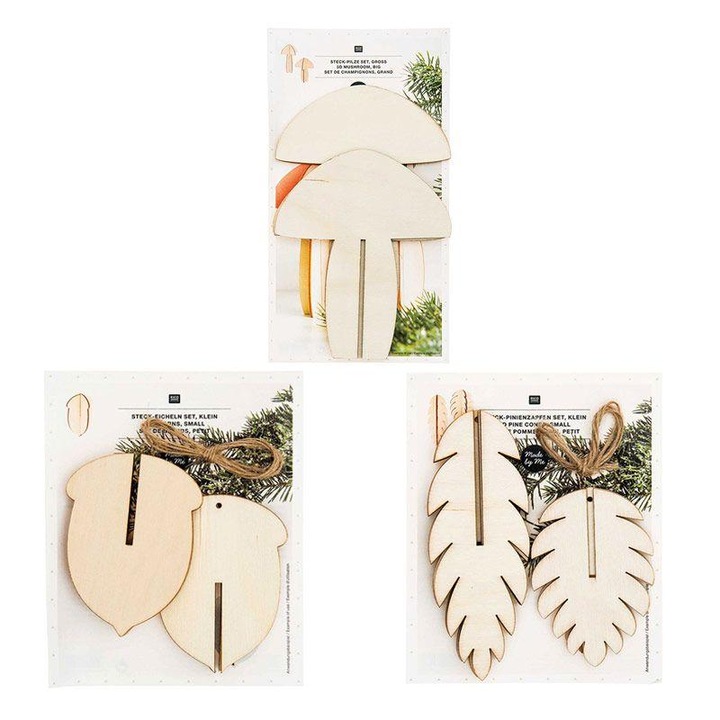 Set 8 ornamente brad, Rico Design, Lemn, Natural