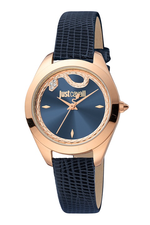 JUST CAVALLI, Часовник с кристали и кожена каишка, Rose Gold