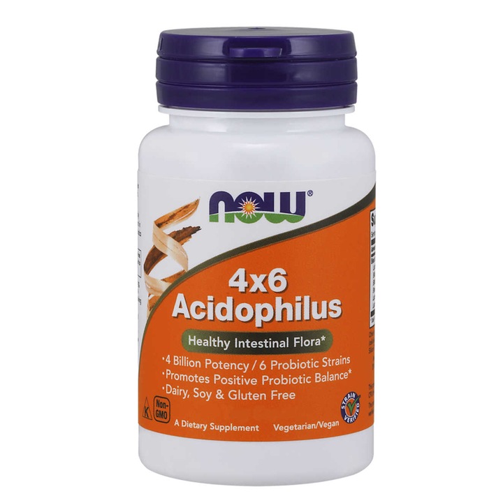 Supliment natural 4X6 Acidophilus 4B CFU, Now Foods, 120 capsule vegetale