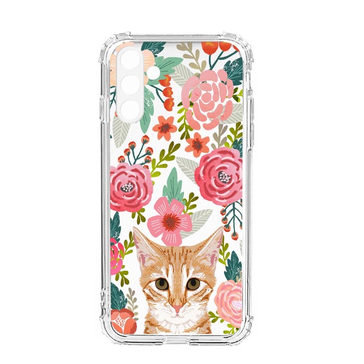 Husa BestCase® Anti Shock, Compatibila Cu Samsung Galaxy S23, Cat and Flowers, Rezistenta La Socuri, Protectie Camera, AS 638