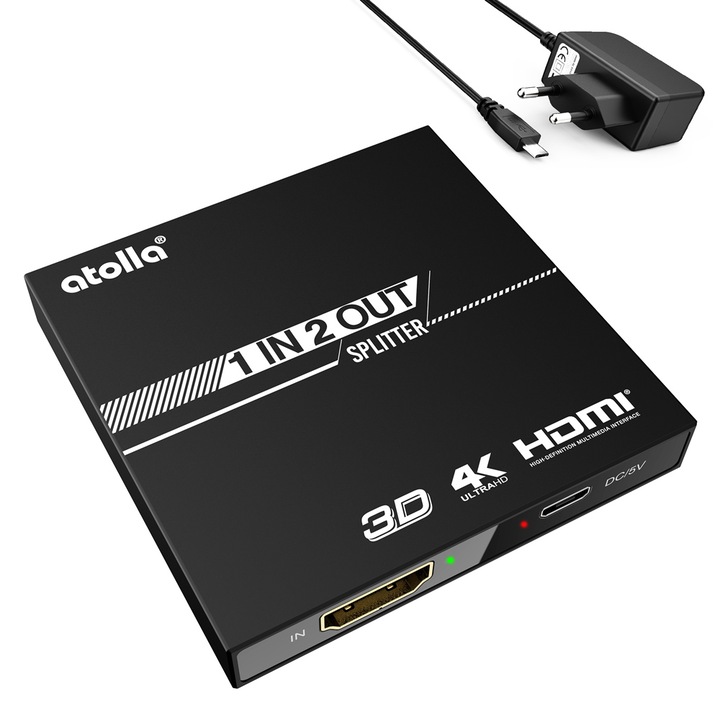 Сплитер адаптер Atolla, HDMI, 1080P, 4K 30Hz, 65x65x10мм, Черно/бяло