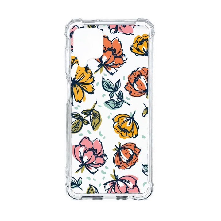 Husa Anti Shock Compatibila cu Samsung Galaxy M12 / Galaxy F12, Flowers - Pastel Colors, Premium Silicon, Military Grade Drop Protection, AS 755
