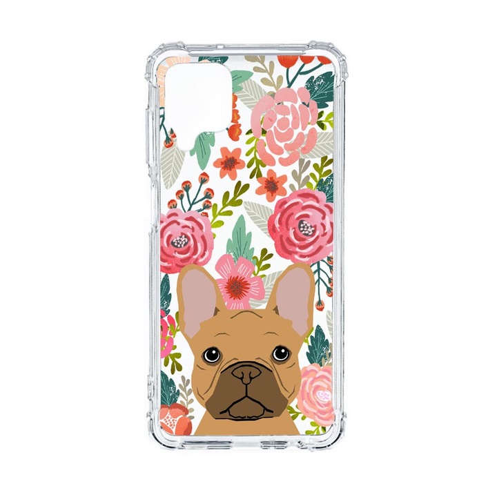 Husa Anti Shock Compatibila Cu Samsung Galaxy M12 / Galaxy F12, Dog and Flowers, Premium Silicon, Military Grade Drop Protection, AS 637