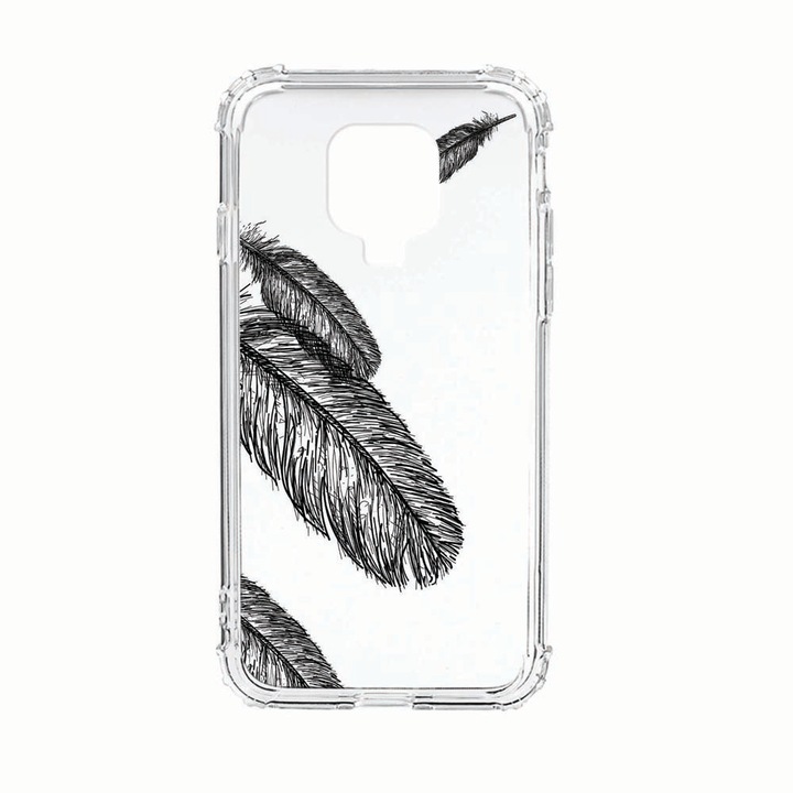 Husa Anti Shock Silicon Compatibila Cu Xiaomi Redmi Note 9S, Feathers BW, Military Grade Drop Protection, AS 18