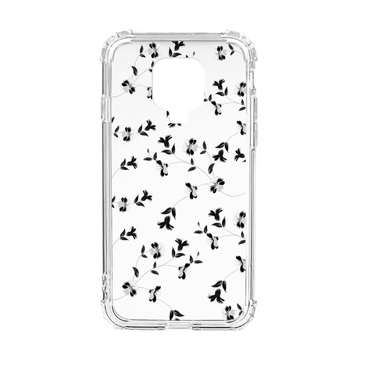Husa Anti Shock Silicon Compatibila Cu Xiaomi Redmi Note 9 Pro Max, Black Flowers, Military Grade Drop Protection, AS 128
