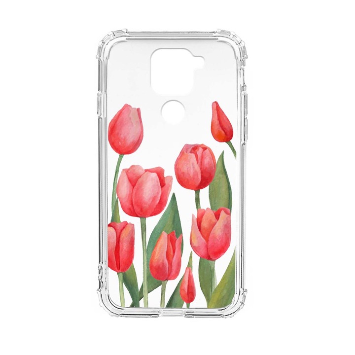 Husa Anti Shock Silicon Compatibila Cu Xiaomi Redmi Note 9 4G, Red Tulips, Military Grade Drop Protection, AS 633