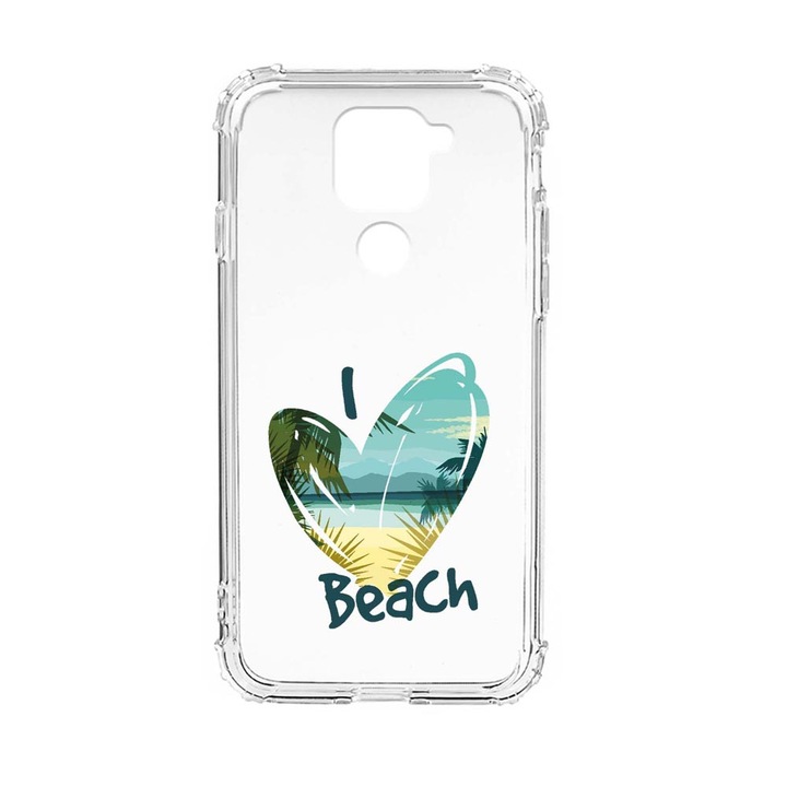 Husa Anti Shock Silicon Compatibila cu Xiaomi Redmi Note 9 4G, I Love Beach, Military Grade Drop Protection, AS 835