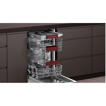 Masina de spalat vase incorporabila Slim Neff S857ZMX09E, 10 seturi, 6 programe, Clasa C, Home Connect, TimeLight, Zeolith, 45 cm