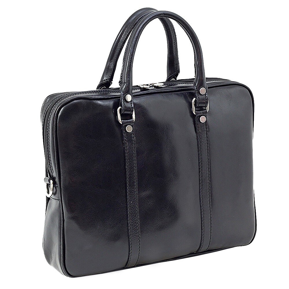 Servieta dama Suveran, port laptop, Piele naturala vachetta, negru, superior