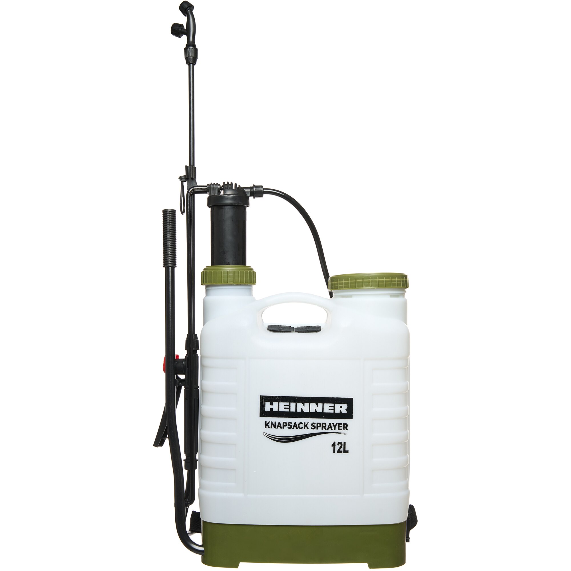 Pompa manuala de stropit cu presiune Heinner JPV013, rezervor tip rucsac 12 L, lance din fibra de sticla, 5.3 bar presiune maxima, 1.5 m lungime furtun flexibil, duza reglabila