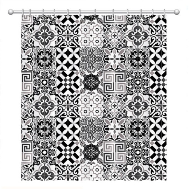 Perdea de dus, negru/gri, 180x180 cm