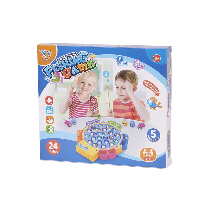 Семейна настолна игра Fishing Game, 24 риби, 5 въдици, 1-5 играча, +3 години, Многоцветен