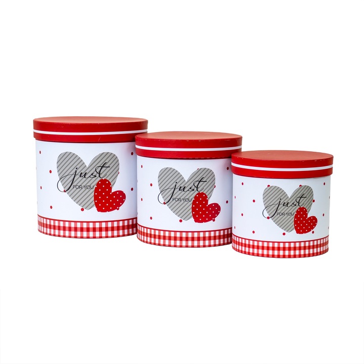 Set 3 cutii cu forma cilindrica si model / CD4387_Rosu