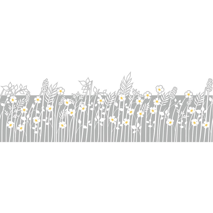 Folie geam autoadeziva Flori de camp, sablare tip bordura decorativa, 45x200 cm, cu racleta aplicare