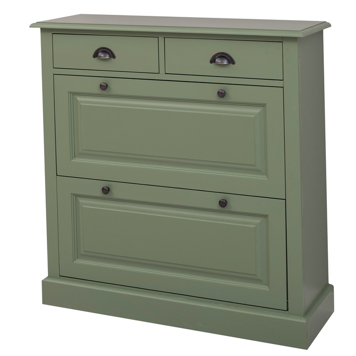 Pantofar Szel-Mob cu 2 usi, 2 sertare cu sine, culoare verde inchis, vopsit, 100% lemn masiv, 103x105x35 cm