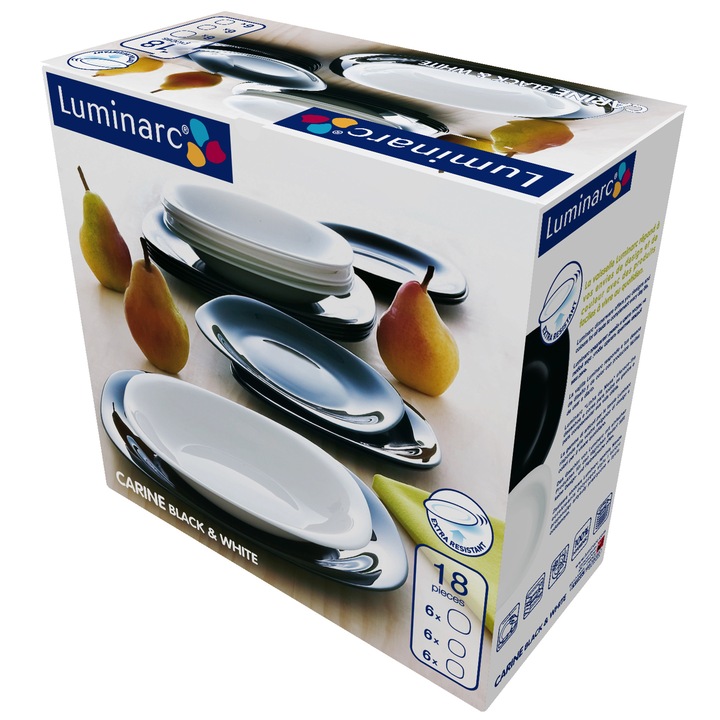 Сервиз за хранене 18 части Luminarc Carine Бял/Черен