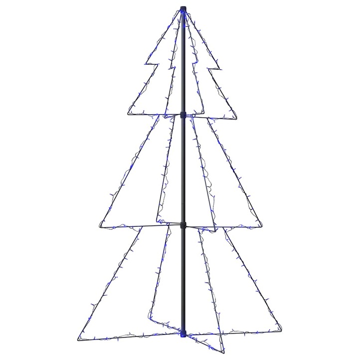 Brad de Craciun conic cu 200 lumini LED vidaXL, DC 5 V, cu 8 efecte de iluminare diferite, Metal, 98 x 150 cm, Cu o conexiune USB, Albastru