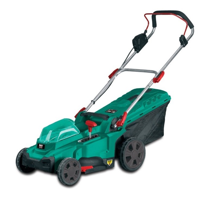 Masina de tuns iarba pe baterie, Bass Polska, fara baterii incluse, E 3000, 2900rpm, 6 trepte de taiere, 400 mm latime taiere, 35 l sac colector