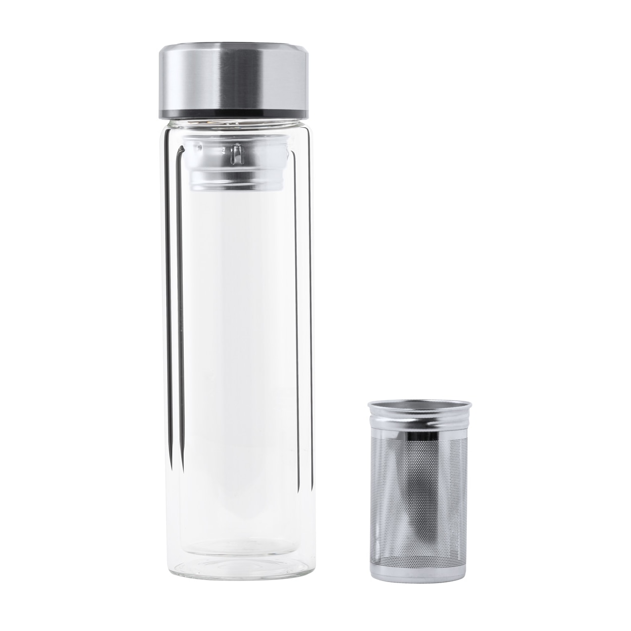 Termos, Evolt, Sticla borosilicata, 390 ml, Argintiu/Transparent - eMAG.ro