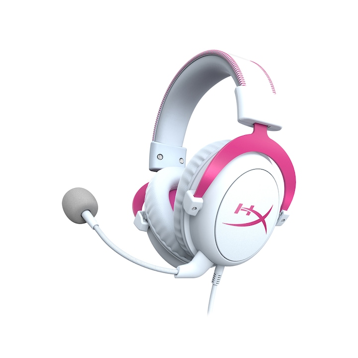 Casti gaming HyperX Cloud II Pink, Microfon, Roz/Alb