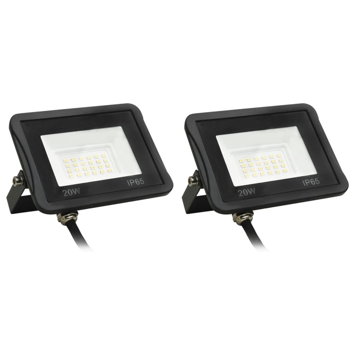 Set de 2 proiectoare cu LED lumina alb rece vidaXL, Aluminiu, 12.5 x 8.5 cm, Negru