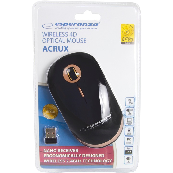 Мишка Esperanza EM127, RF Wireless, оптична, 1600 DPI, черен